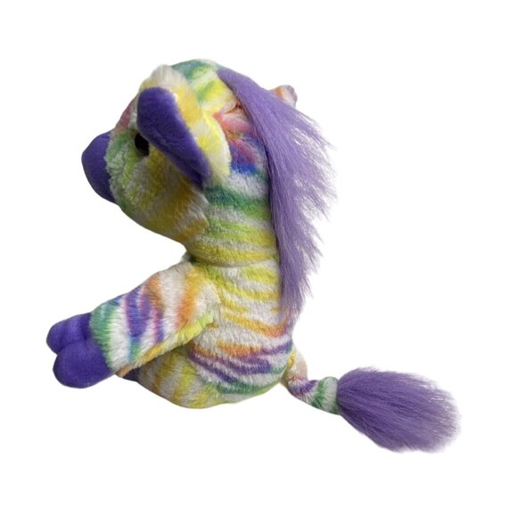 Pastel Striped Zebra Plush Stuffed Animal Rainbow Purple 8" No Tag Pink Eyes - Picture 5 of 8